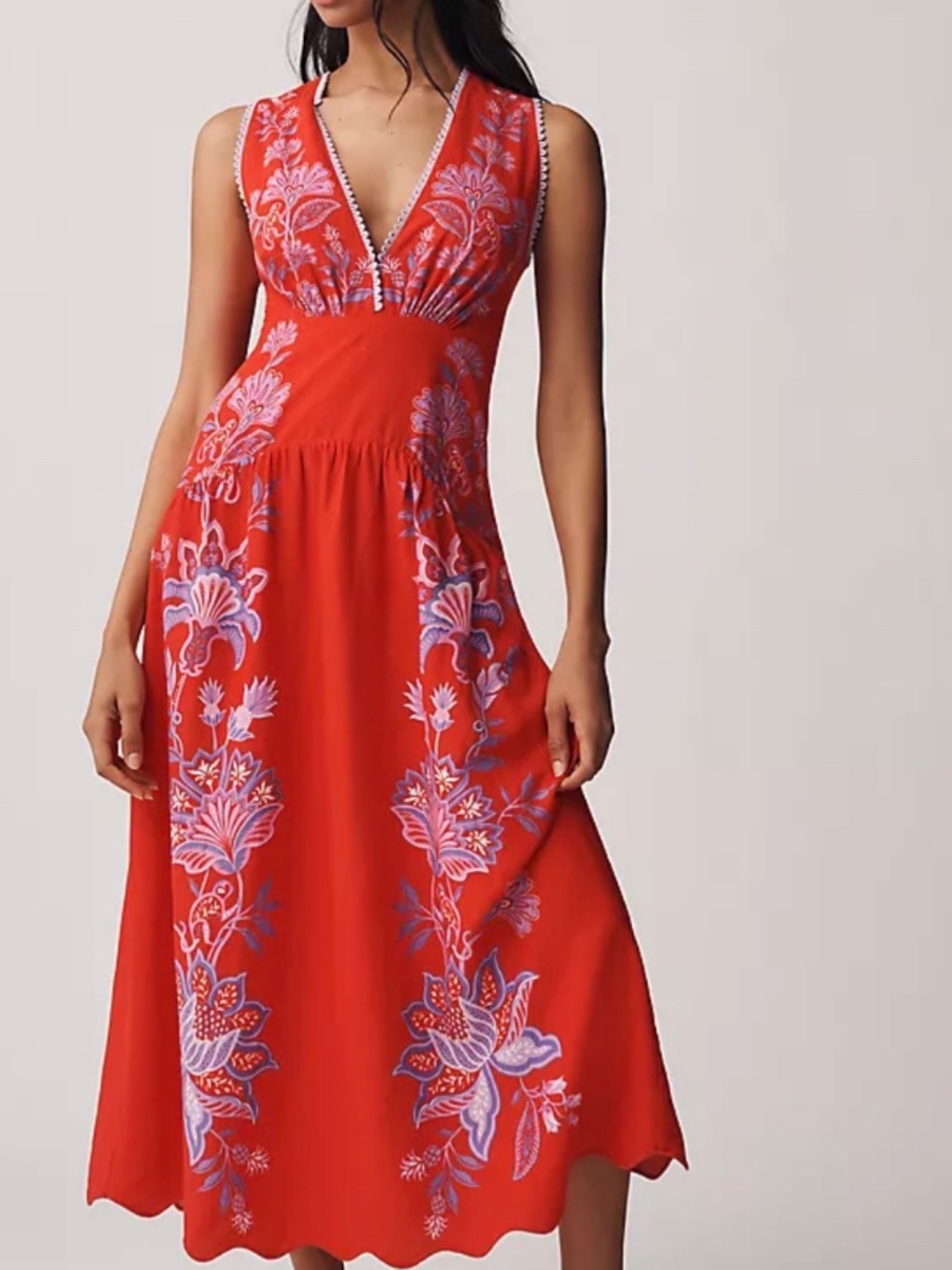 Farm Rio XS Porcelain Garden Red Midi Dress - Picture 3 of 4